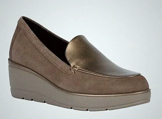 £120 GEOX D ILDE B GRÖSSE 7,5 41 DUNKEL TAUPE BLEI ECHTES WILDLEDER KEILABSATZ HALBSCHUHE SCHUHE NEU