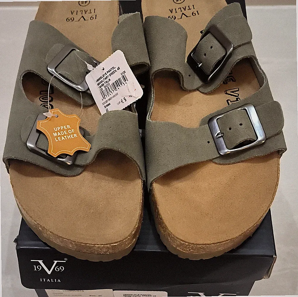 19V69 Italia Herren Pantolette Sassuolo Suede Leder Grün Schnalle EU 45