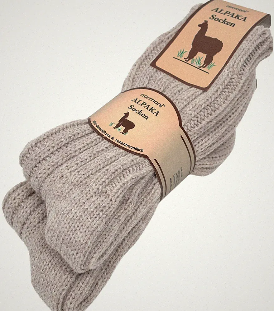 2 Paar normani® Alpaka Socken ohne Umschlag ohne Gummi warm waschbar