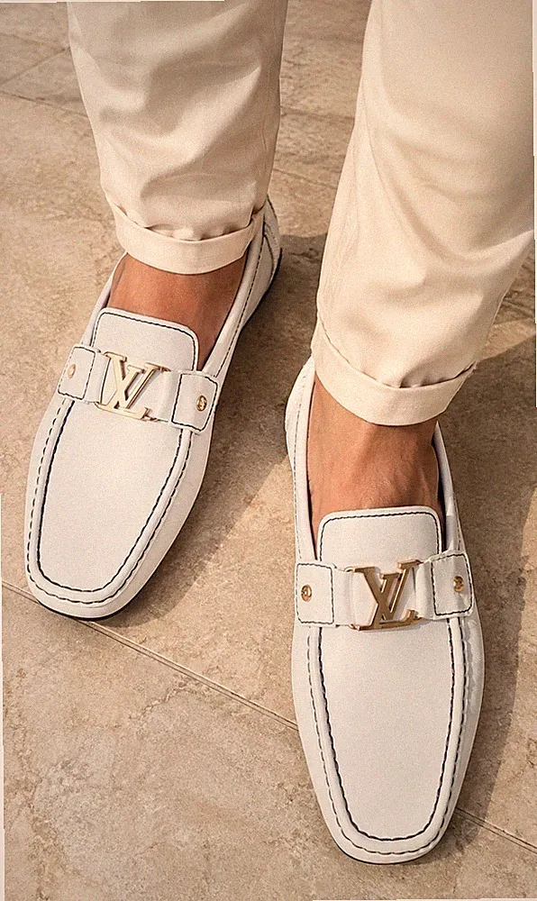 3 mal getragen Louis Vuitton Halbschuhe Monte Carlo Drivers weiß Leder Herren UK 9,5