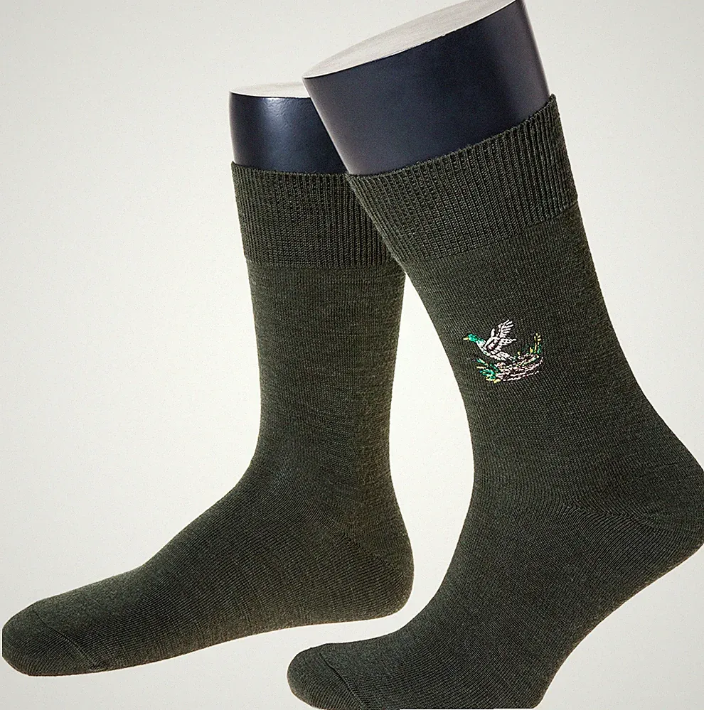 3 Paar Hochwertige Jagdsocken, Made in Germany, Entenmotiv gestickt