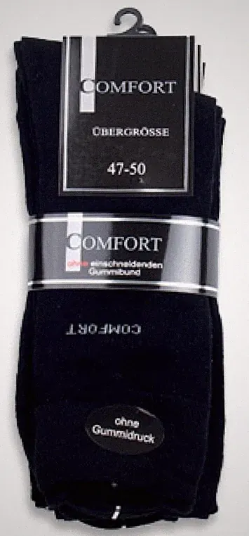 3 Paar schwarze Herren Comfort Socken Strümpfe Übergröße 47-50 ohne Gummidruck