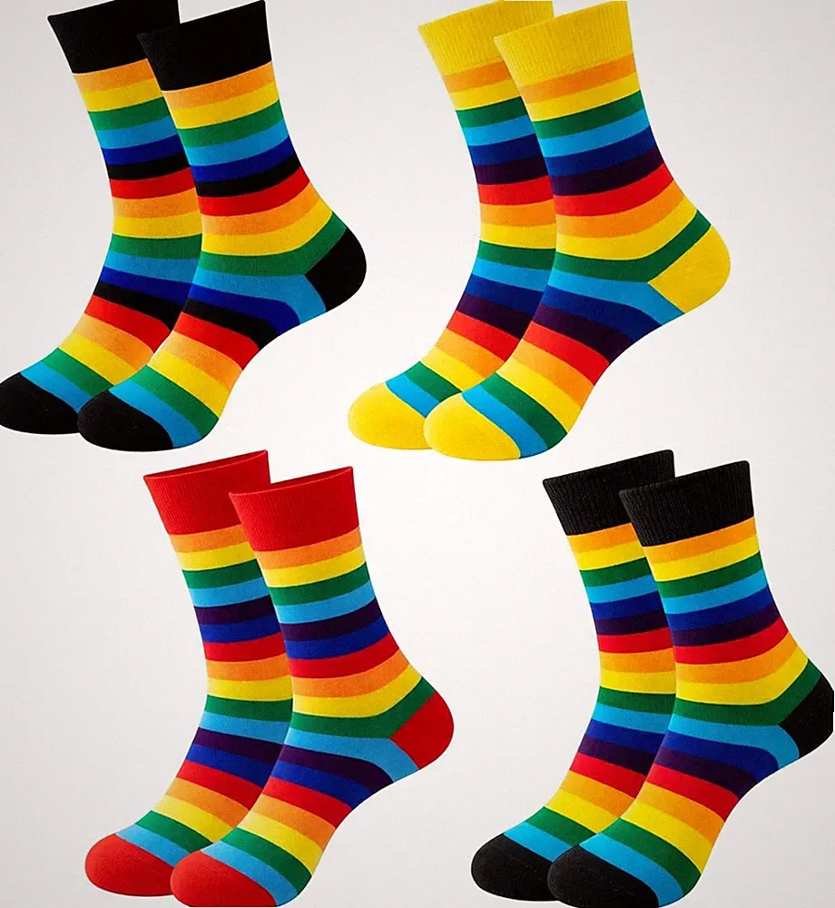 4 Paar Gestreifte Socken, Bunte Socken Damen 39-42, Farbenfrohe Ringelsocken für