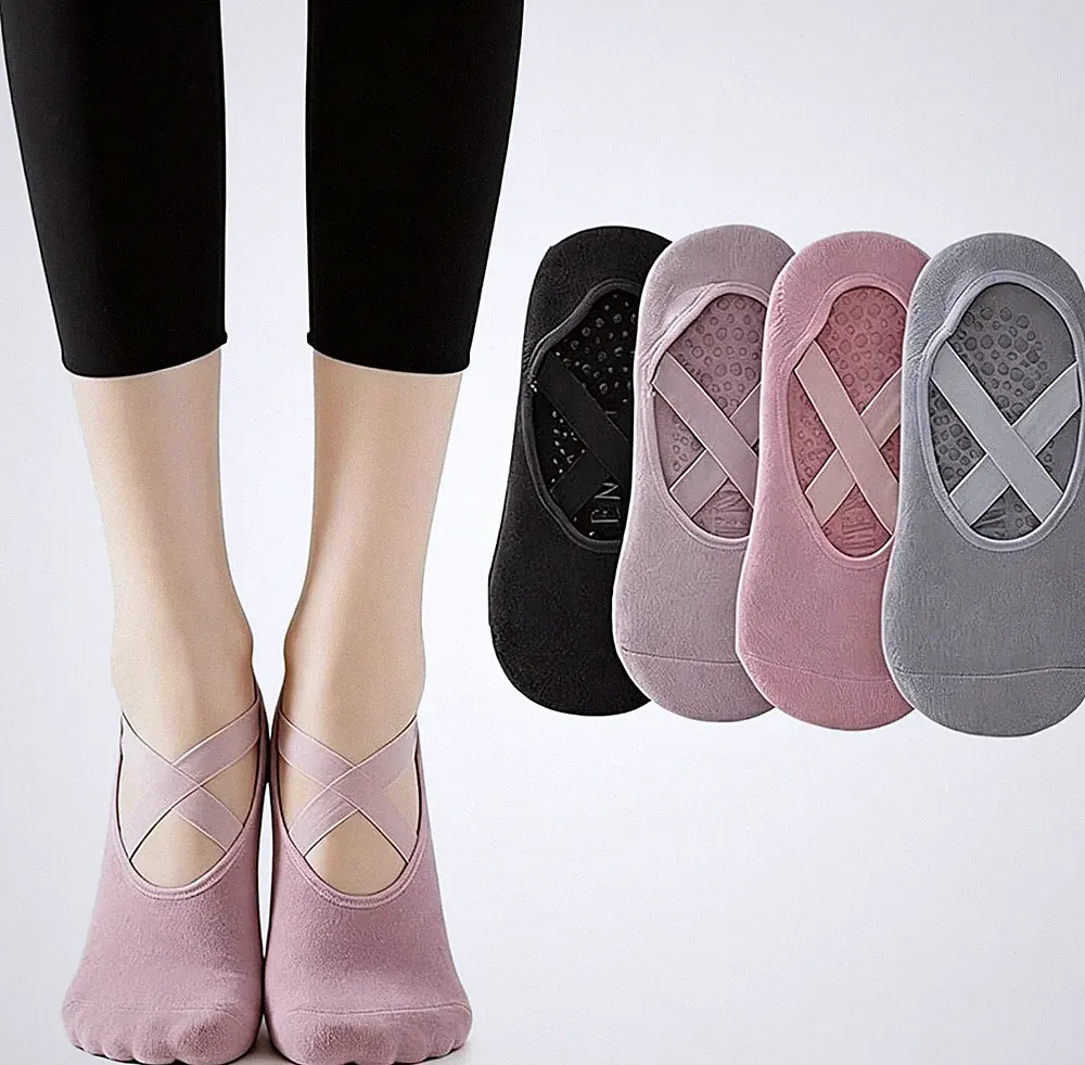 4 Paar Pilates Socken Damen 39-42, Rutschfeste Yogastrümpfe mit Grip Noppen
