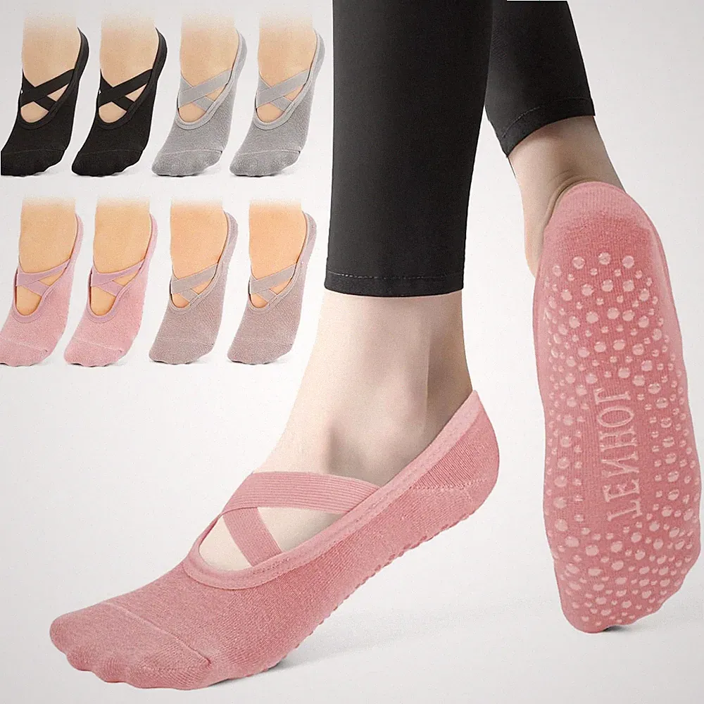 4 Paare Pilates Socken für Damen 39-42,Rutschfeste Yoga Socken