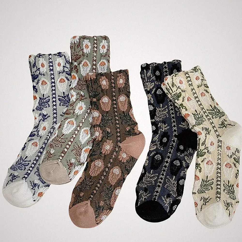 5 Paar Damen Baumwolle Blume Halbhohe Röhre Stretch Sport Crew Socken Strümpfe