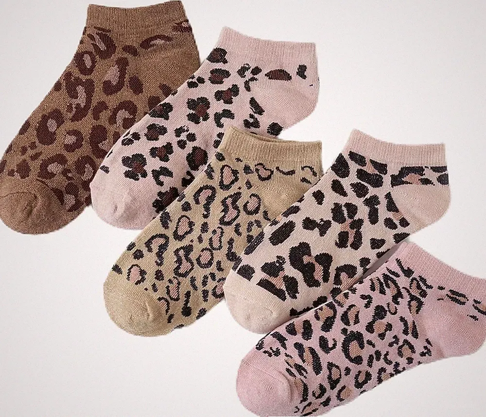 5 Paar Leo Socken Damen, Socken Leopardenmuster Damen, Bequeme Alltagssocken für