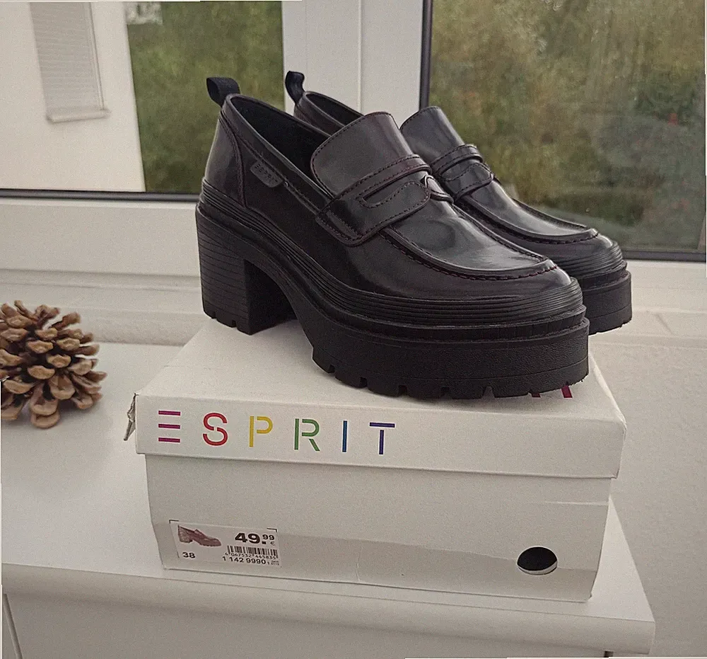 ❤50€ Esprit CHYNKY Plateau LOAFER Slipper BORDEAUX burgunderrot Blockabsatz 38 ❤