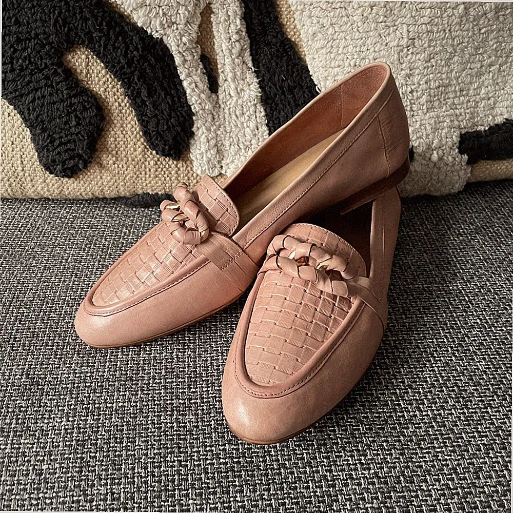 5th Avenue Deichmann Loafer Mokassins Ballerinas Echtleder geflochten beige rosa