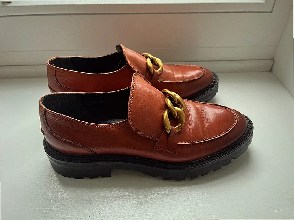 5th Avenue Echtleder Loafer mit goldener Kette Braun Schwarz Chunky Sohle Gr. 42