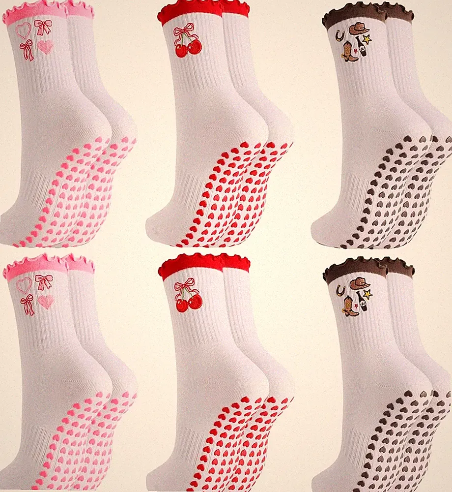 6 Paar Pilates Socken für Damen Yoga Socken, Rutschfeste Stoppersocken mit