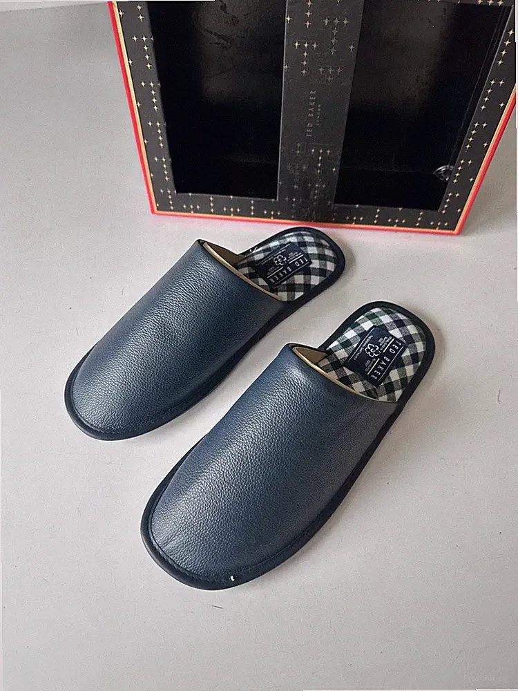 60£ Ted Baker Hausschuhe 42 Navy Echtleder 8 Navy Slipper Halbschuhe Neu im Karton