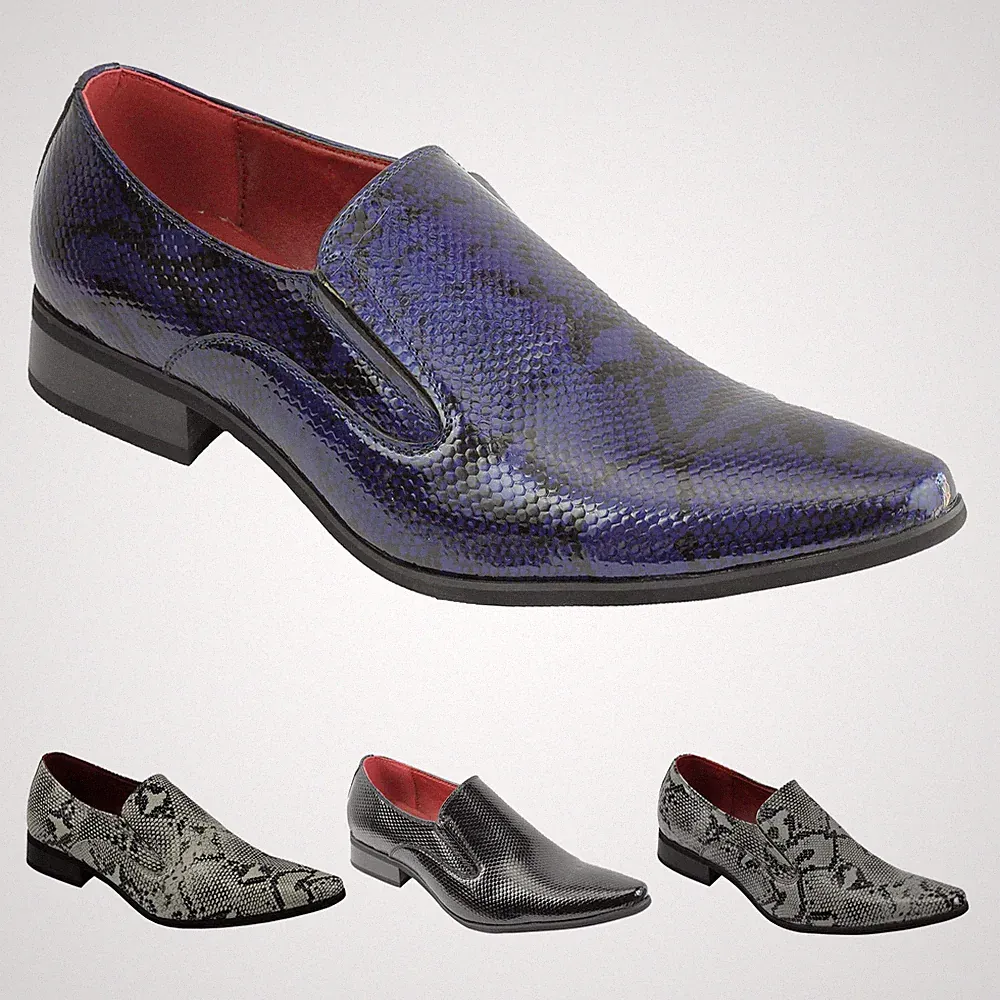 A1966H-2 - Herren Leder gefütterte Slipper Halbschuhe Schlangenhaut Print glänzend Lack