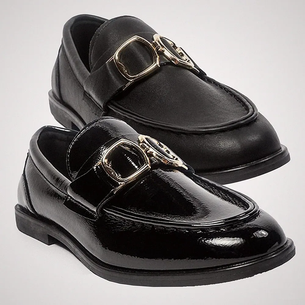 A2Z Damen Angelica Halbschuhe Damen Slipper Elegant Schwarz PU und Lack Design
