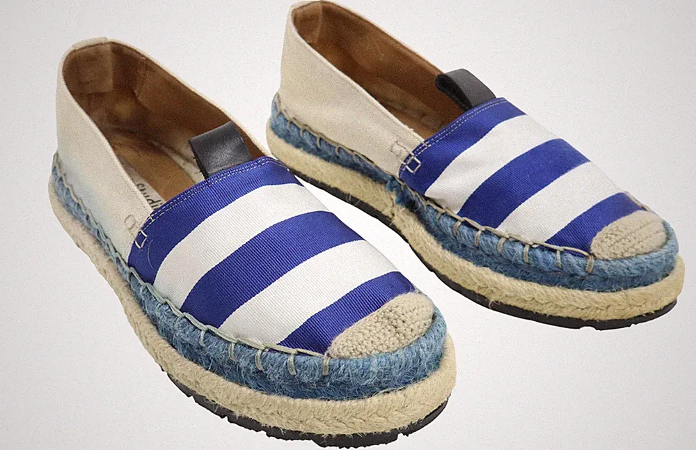 ACNE STUDIOS Damen EU 38 Gestreifte Espadrilles Leinen Loafer Blau Weiß