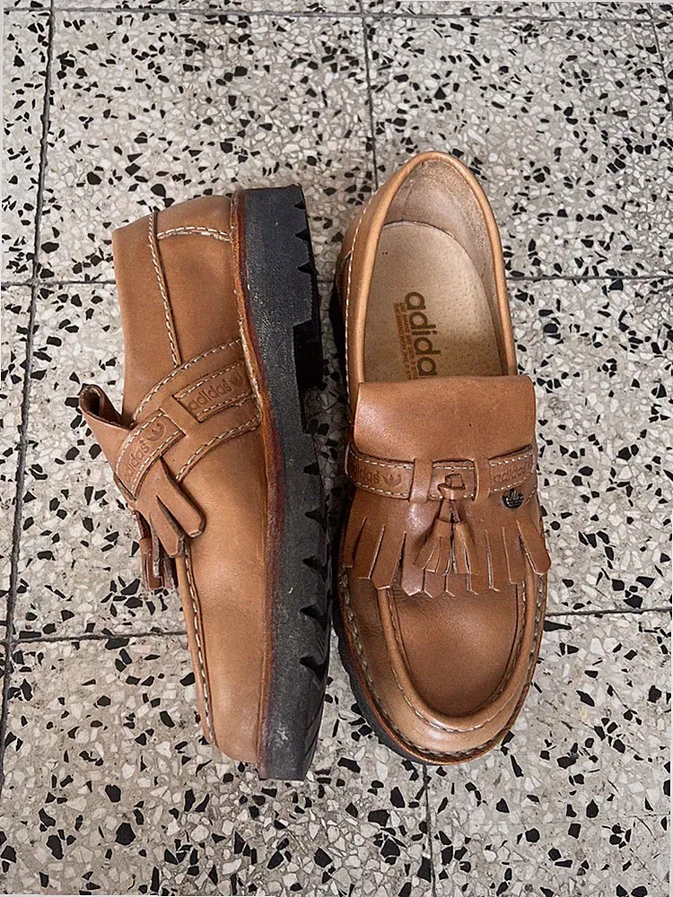 Adidas Vintage Halbschuhe Mokassin Made In Yugoslavia Leder Braun Schuhe RARESTE