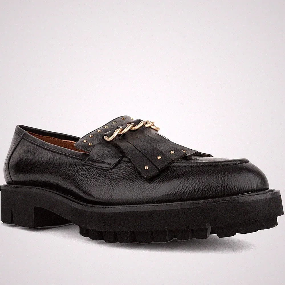 Adrianna Feretti Damen Schwarze Leder Loafer Freizeit AF6040-25204