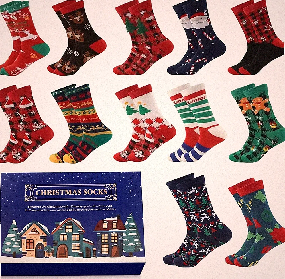 Adventskalender Socken 2025 Herren: Weihnachtskalender mit 12 Paar