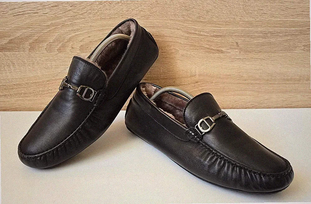 Aigner Leder Loafer Mokassins Slipper Schuhe Lammfell gefüttert 8 = 42 w. NEU