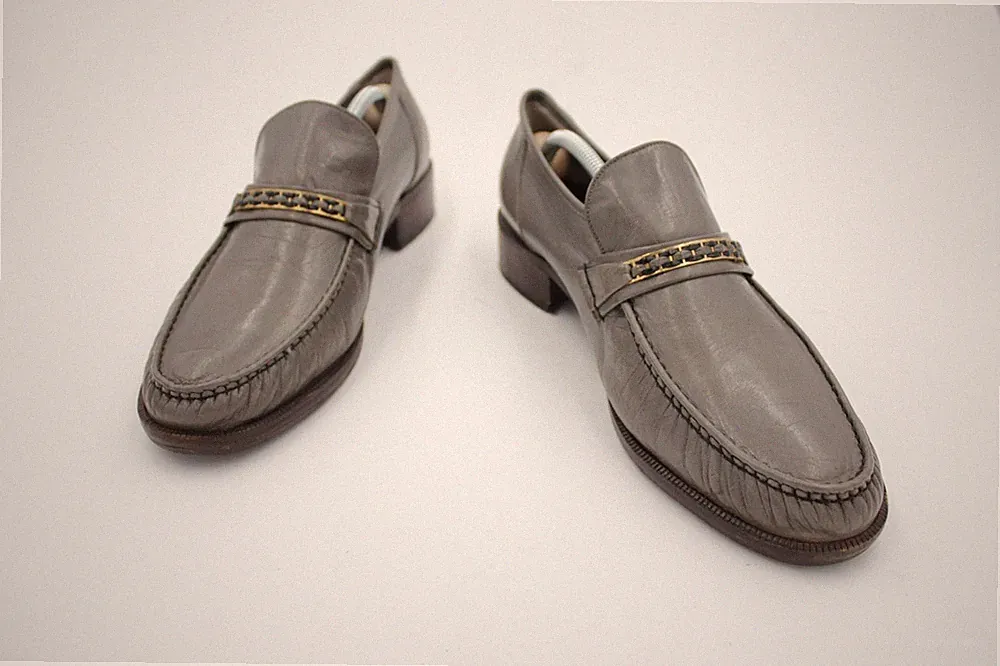 Alan Vintage Herrenschuh Halbschuh Slipper Loafer Grau Goldaplikation Gr 40–40,5