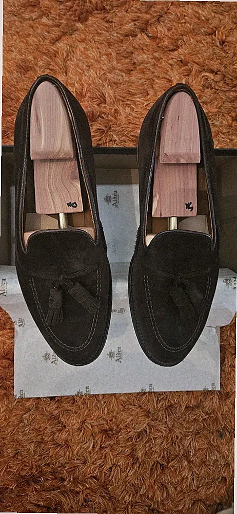 Alden Herren Quasten Loafer Wildleder Braun Slipper Rundspitze EU 43