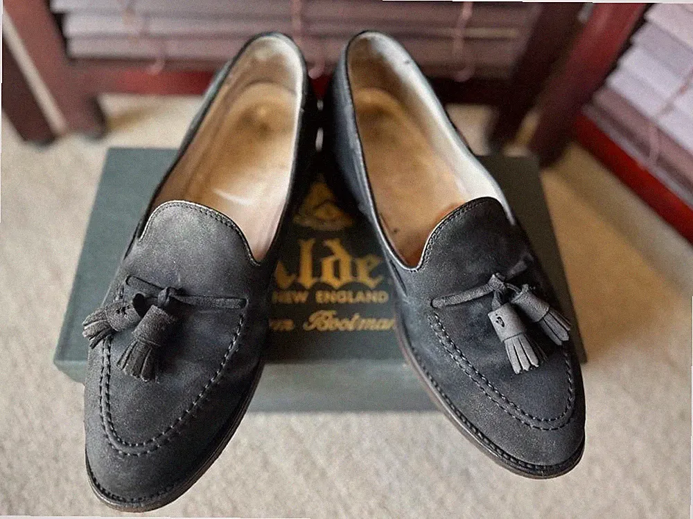 Alden marineblaue Wildleder-Loafer mit Quasten 7,5 Zusammenarbeit mit...