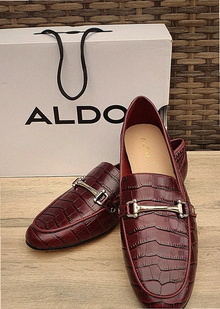 Aldo Damen UK 5 rot burgunderrot Astawia Krokodilleder-Halbschuhe Größe 5