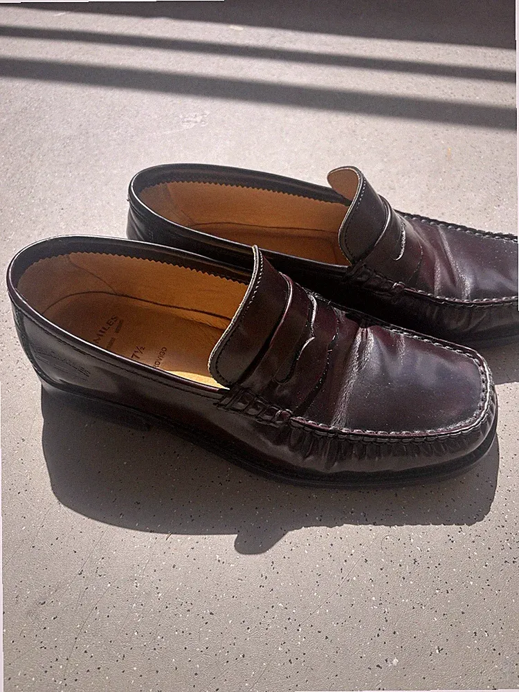 Aldo Miles Herren Penny Loafer Slipper Leder burgunderrot EU 41 Nahtdetails