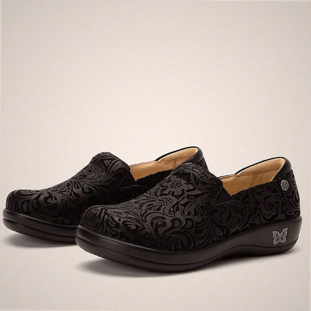 Alegria Keli Schwarze Prägung Paisley Leder Schuh Loafer Damen Größen 35-42 NEU