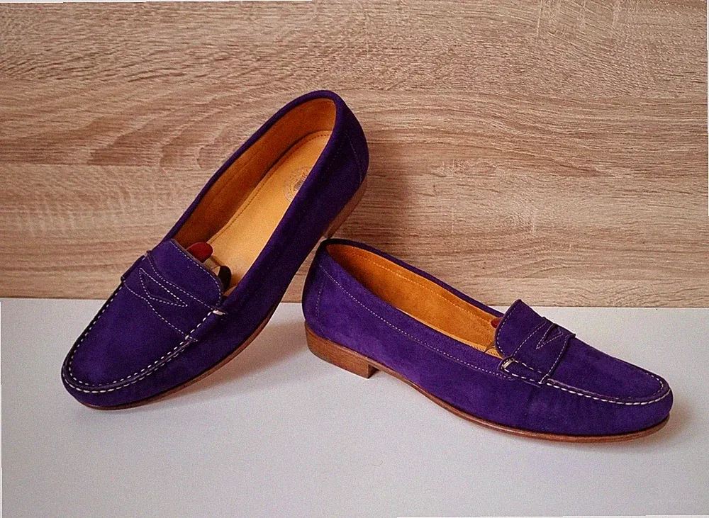 Alt Wien Schuhmanufaktur Penny Loafer Schuhe Slipper Mokassin Gr. 6 = 40 Lila