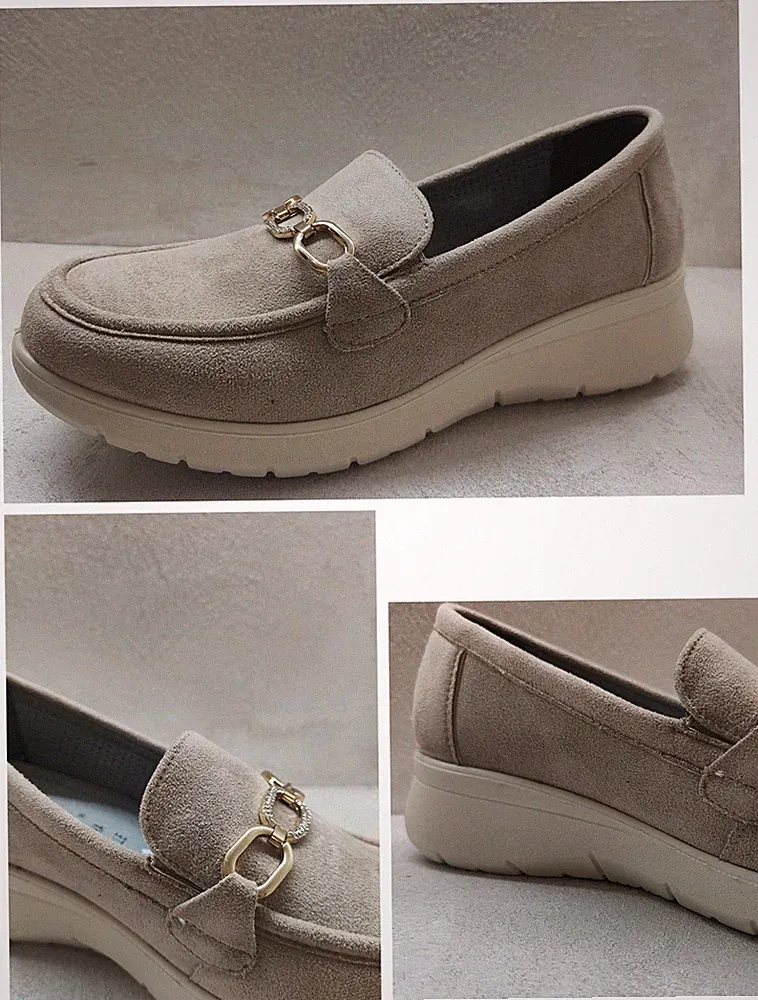 Anflex LF508 taupe Damen Halbschuh Deko Kette Keilabsatz 4cm leicht und flexibel