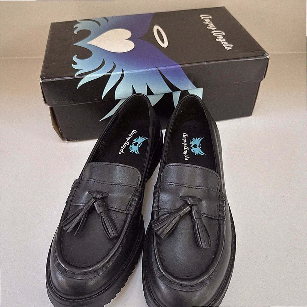 Angry Angels 3523 Freizeit Schwarz Leder Mädchen Halbschuhe Schulschuhe EU41 UK 7-7,5