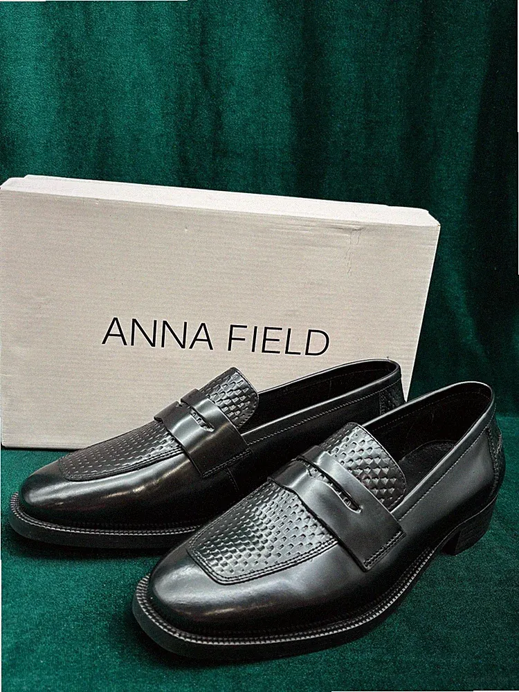 ANNA FIELD Damen EU 40 Schuhe Halbschuhe Leder Square Toe Schwarz Klassisch