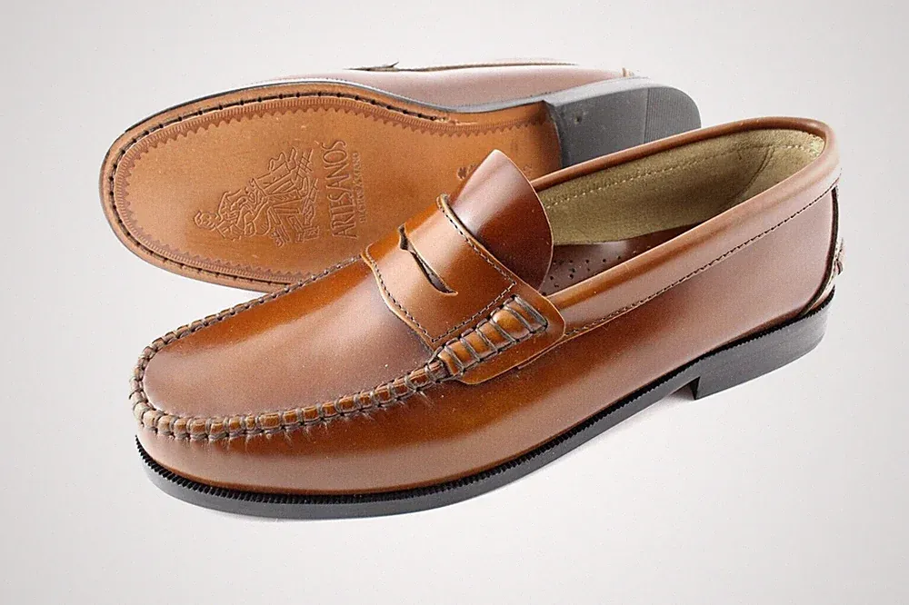 Anzugschuhe Herren Penny Loafer mit Ledersohlen braun Slipper Leder Mokassins