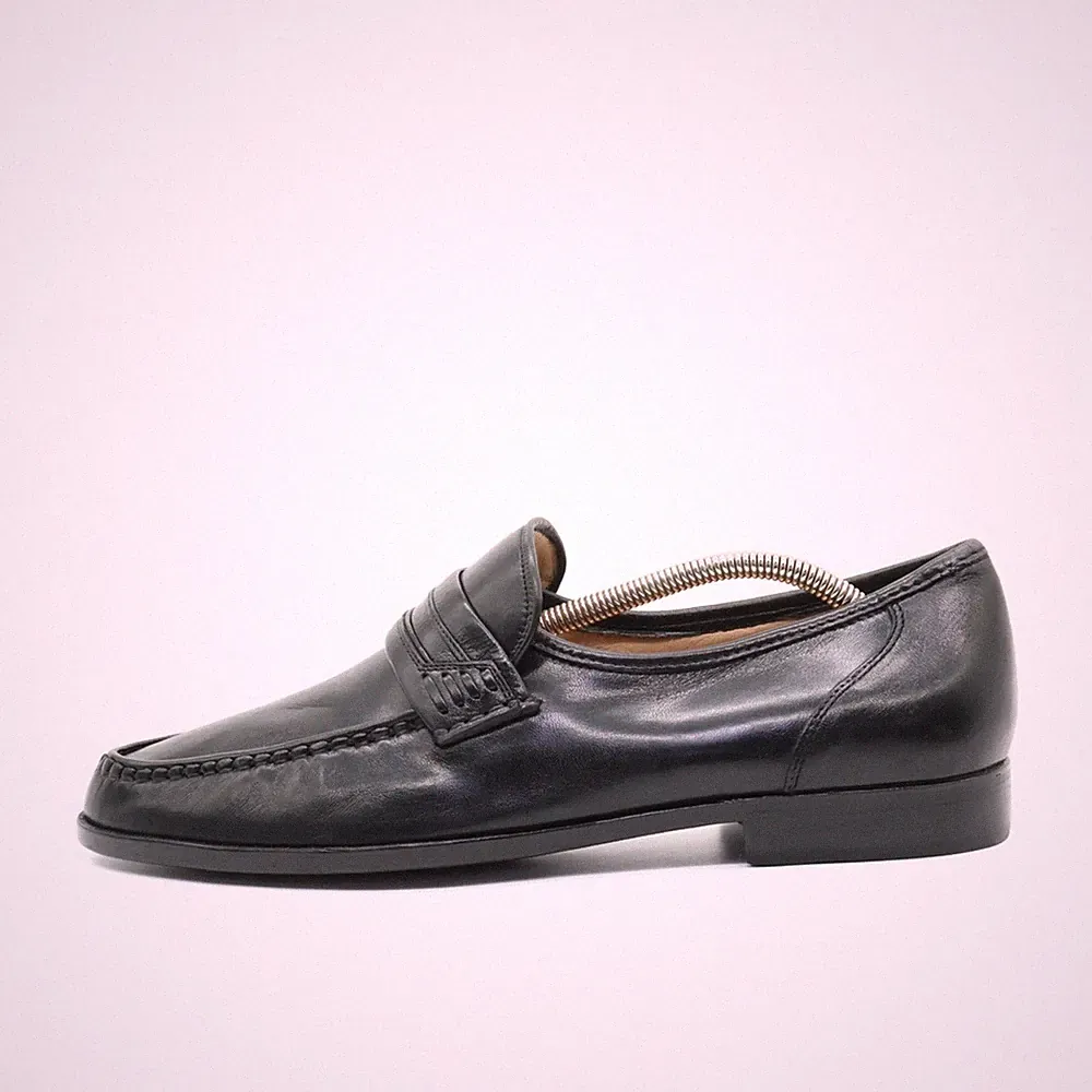 Apollo Herren Penny Loafer Slipper Schwarz Leder Handarbeit EU 43,5