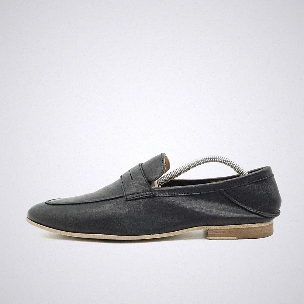 Aquila Herren Loafer Penny Slipper Schwarz Leder Hochwertiges EU 43