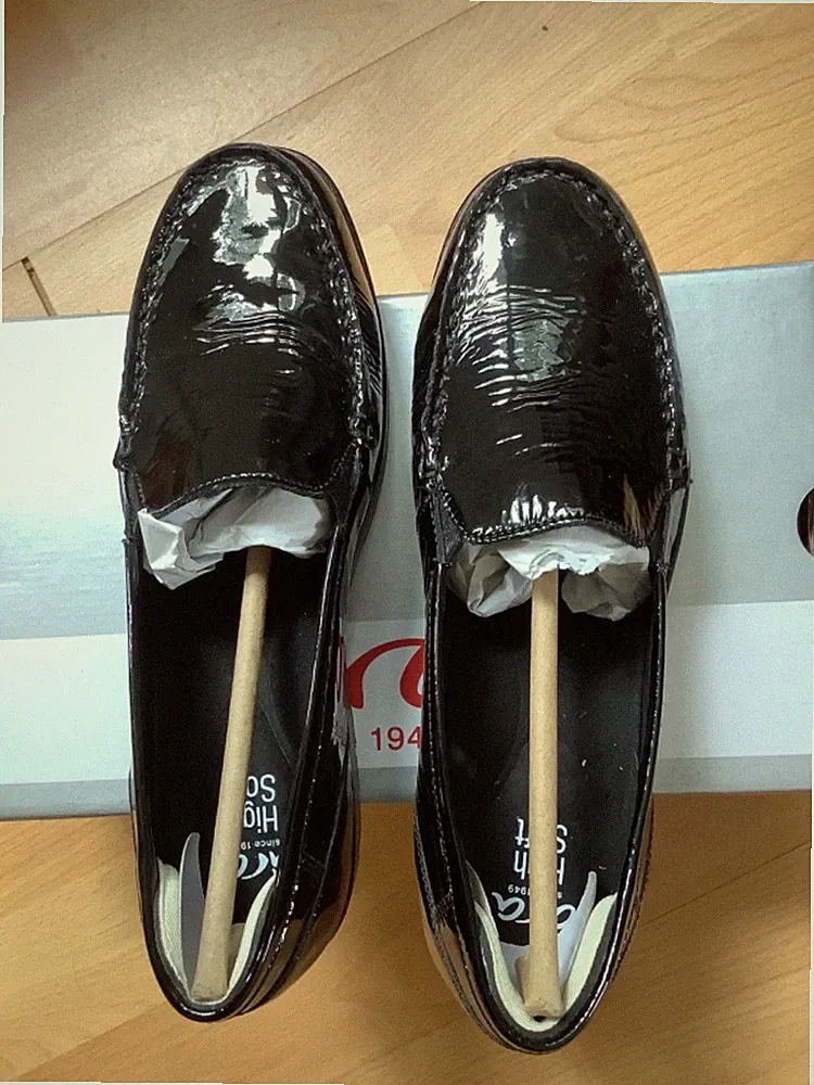 ARA high soft Lack-Leder-Loafer Mokassin Slipper Gr.38 schwarz gebraucht TOP