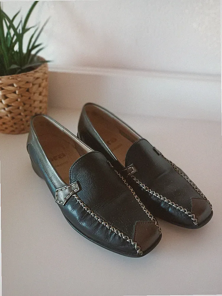 Ara Leder Slipper Mokassin Halbschuhe Loafer, Dunkelbraun Größe 38.5