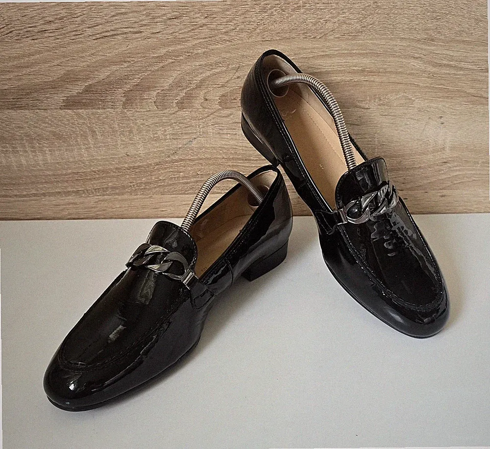 Ara Lordsy Damen Lackleder Loafer Mokassin Slipper Halbschuhe Schwarz Gr. 5 = 38