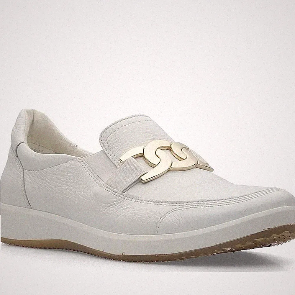 Ara Roma Damen Weiße Leder Keilabsatz Loafer Freizeit 1223911-04