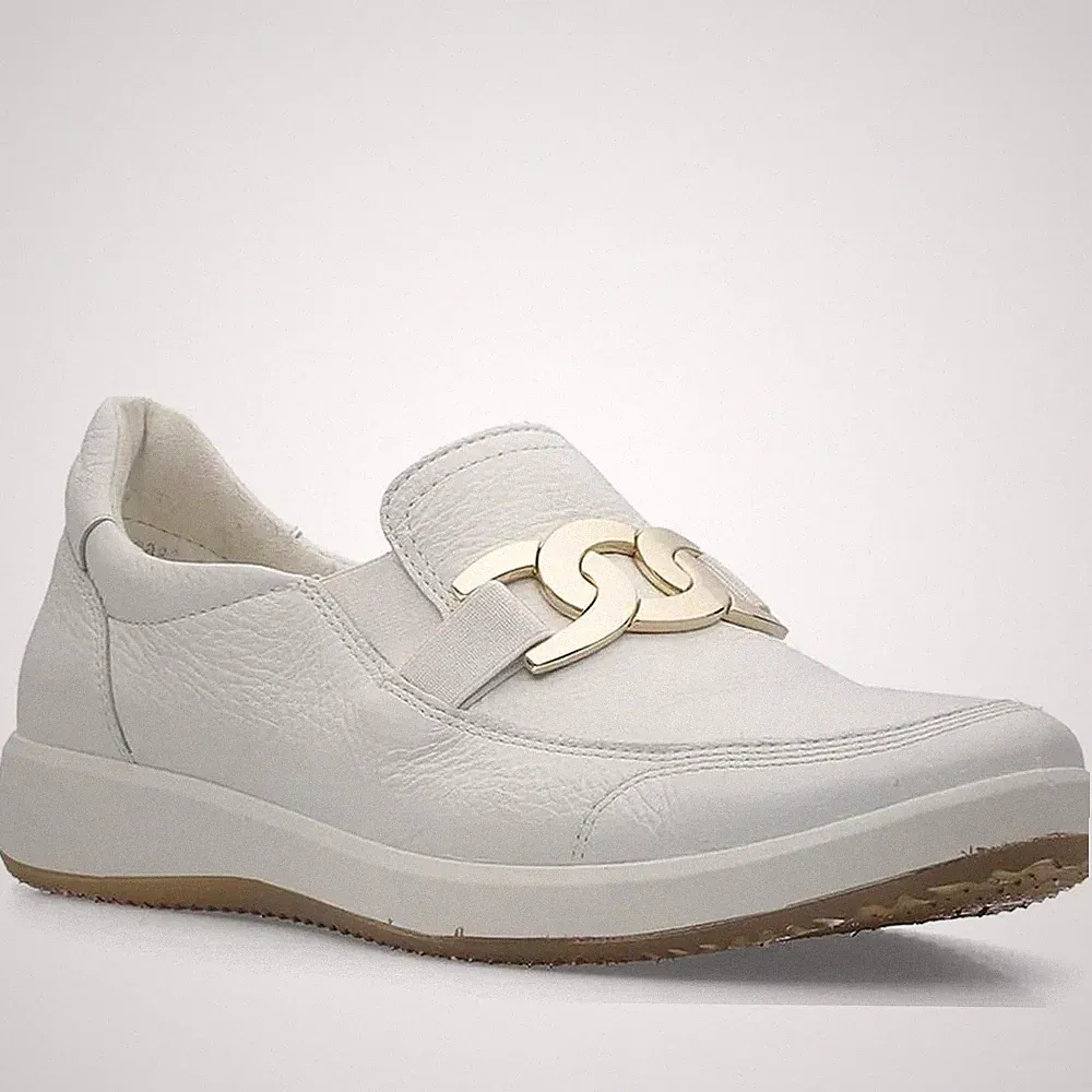 Ara Roma Damen Weiße Leder Keilabsatz Loafer Freizeit 1223911-04