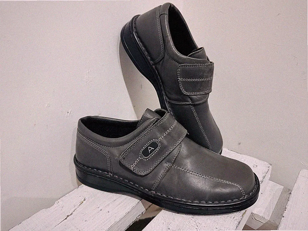 Arbitro Pavers Herren Orthopädische Grau Leder Touch Strap Komfort Schuhe UK 7 41