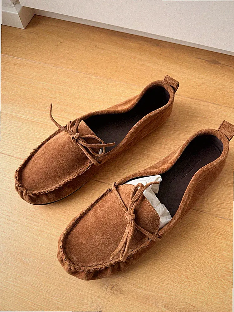 ARKET Damen Mokassins Loafer Wildleder Braun EU 40 runde Spitze flache Sohle Neu