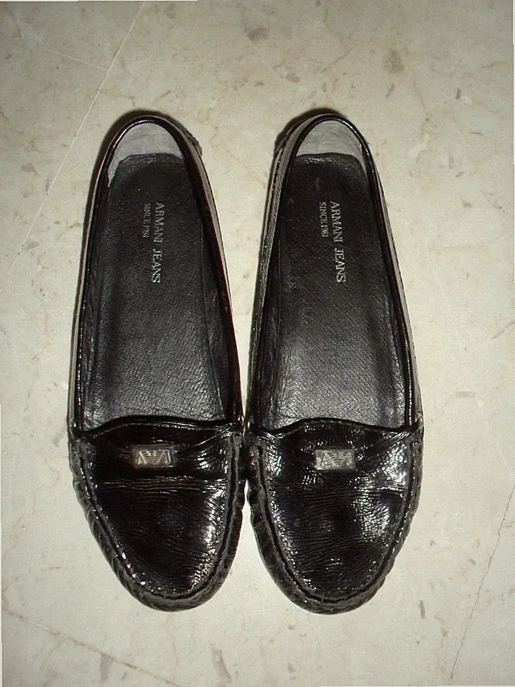 ARMANI JEANS SCHUHE MOKASSIN ECHTLEDER LACK MIT LOGO Gr. 38