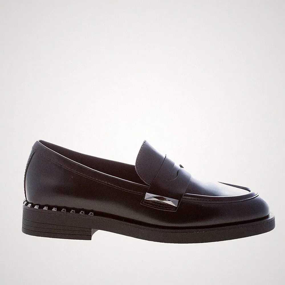 ASH damen schuhe Loafer Whisper Poliertes Leder Schwarz Große Nieten