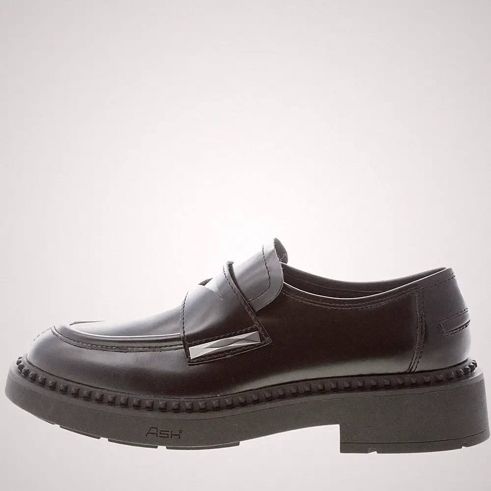 ASH damen schuhe Medusa schwarz poliertes leder loafer mit macro-bolzen