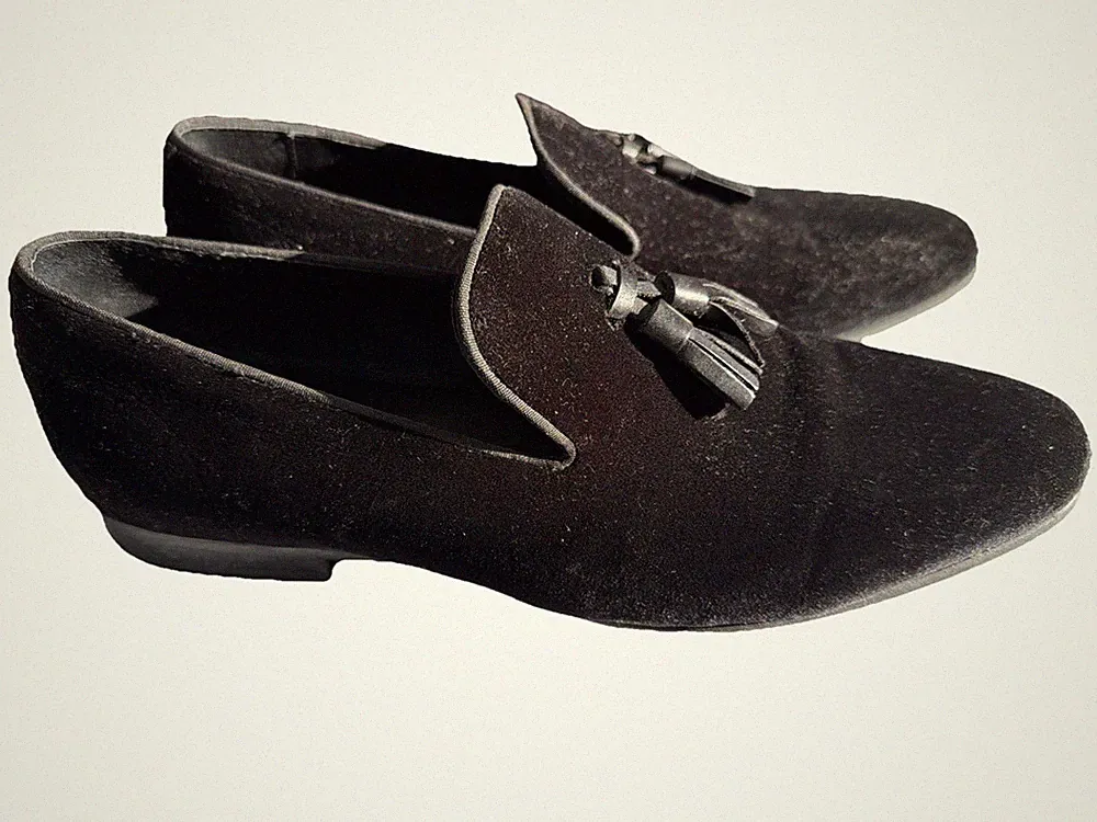 Ask the Missus Herren Lila Glitzer Quaste Halbschuhe Schwarz Samt Größe UK 8 EU 42