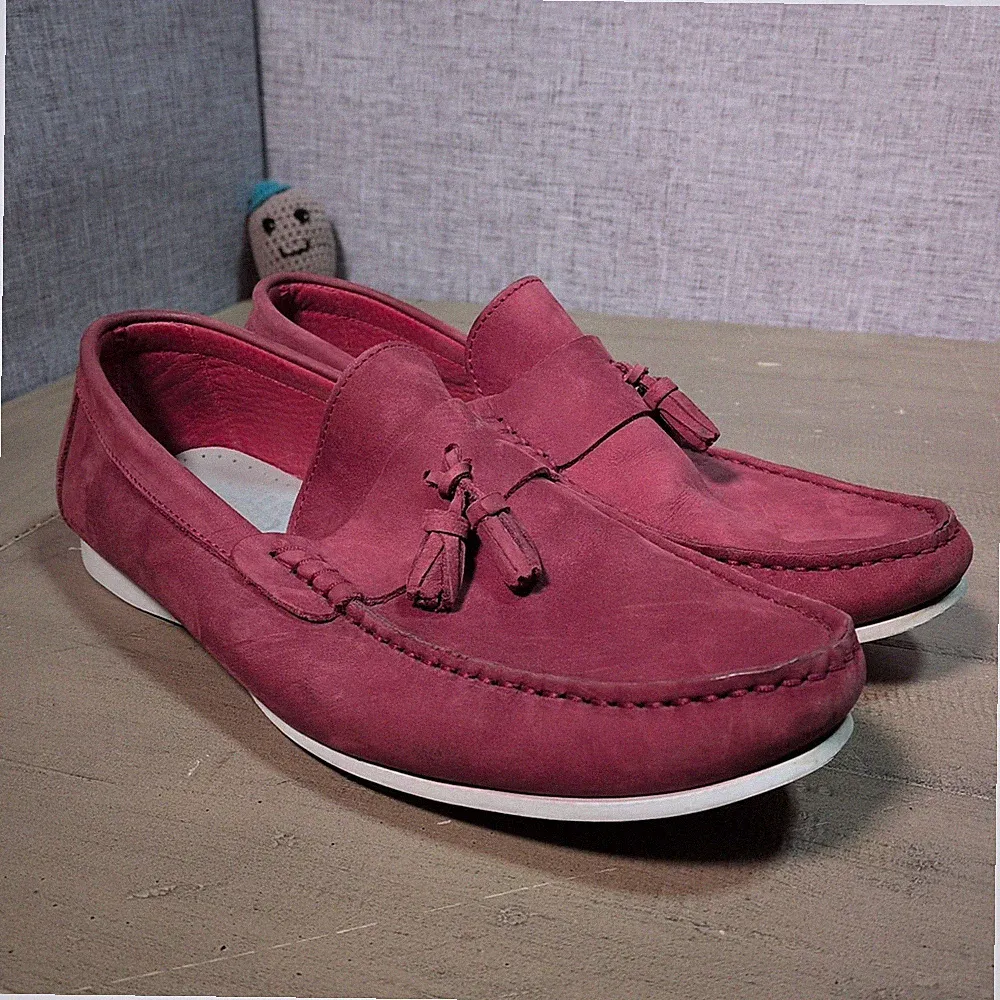 Ask The Missus Herren Rot Wildleder Quaste Halbschuhe UK 9 EU 43 Freizeit Smart Slipper