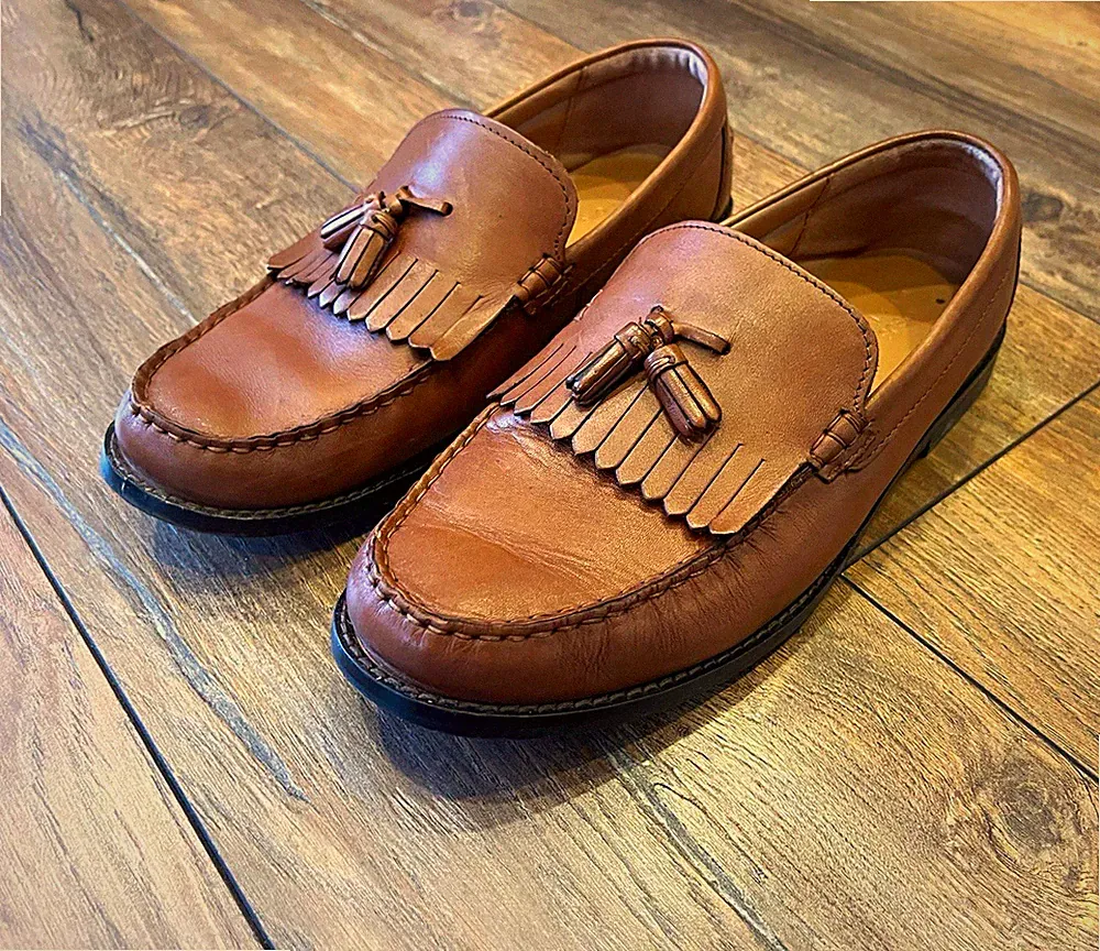 ASOS DESIGN Herren Leder Slipper/Loafer Braun mit Quasten & Fransen Gr. 42
