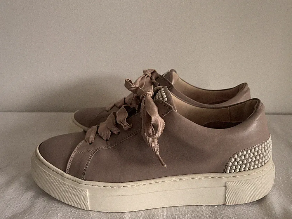 Attilio Giusti Leombruni Agl Leder Loafer Sneakers Schuhe Gr 39,5 Perlen Taupe